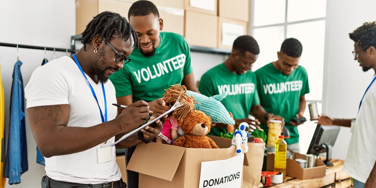Volunteers organizing donations together